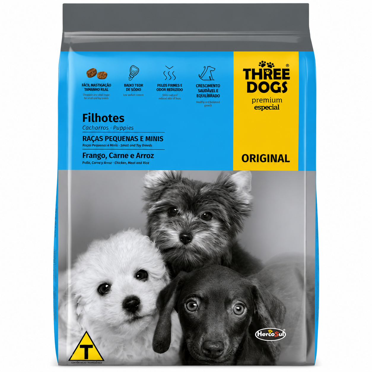 Ração Three Dogs Original Filhote Raças Pequenas e Mini Frango, Carne e Arroz 15kg