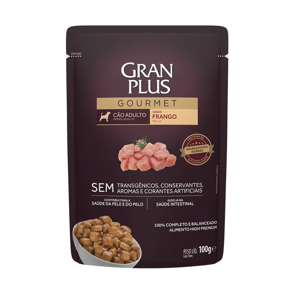 Ração Úmida Gran Plus Gourmet Cães Adultos Frango Sachê 100g