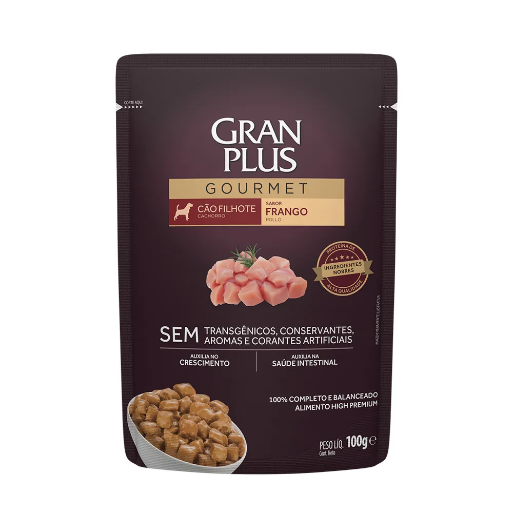 Ração Úmida Gran Plus Gourmet Cães Filhotes Frango Sachê 100g