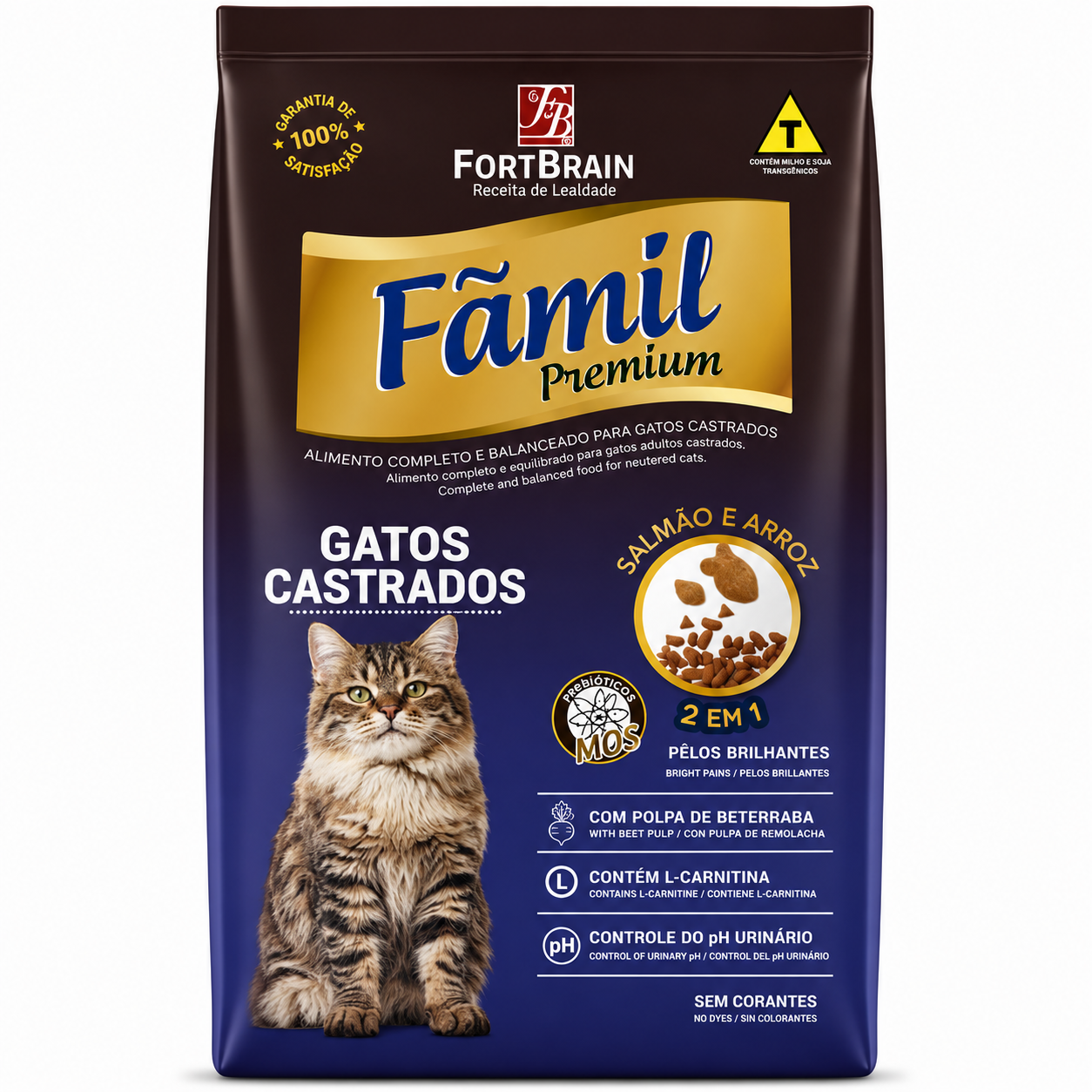 Ração Fãmil Gatos Castrados Salmão e Arroz 10,1kg