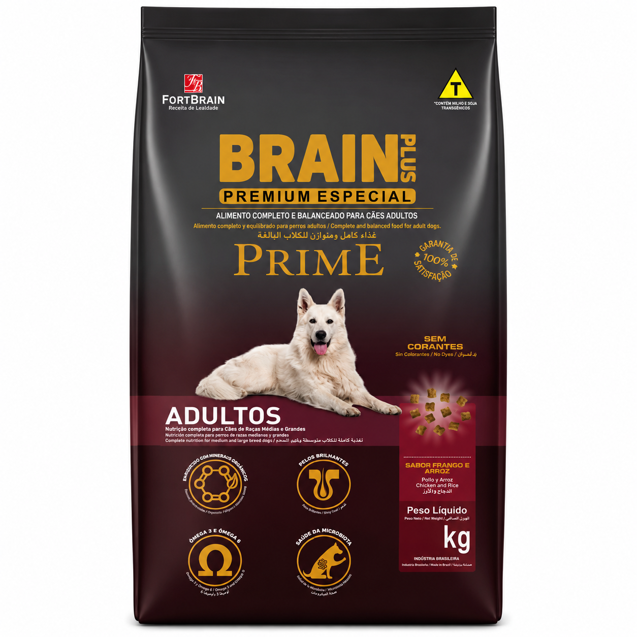 Ração Brain Plus Prime Adulto Raças Médias e Grandes Frango e Arroz 15kg