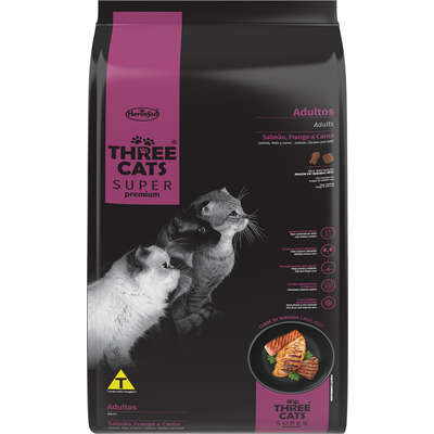 Ração Three Cats Gatos Adultos Super Premium Salmão, Frango e Carne 15kg