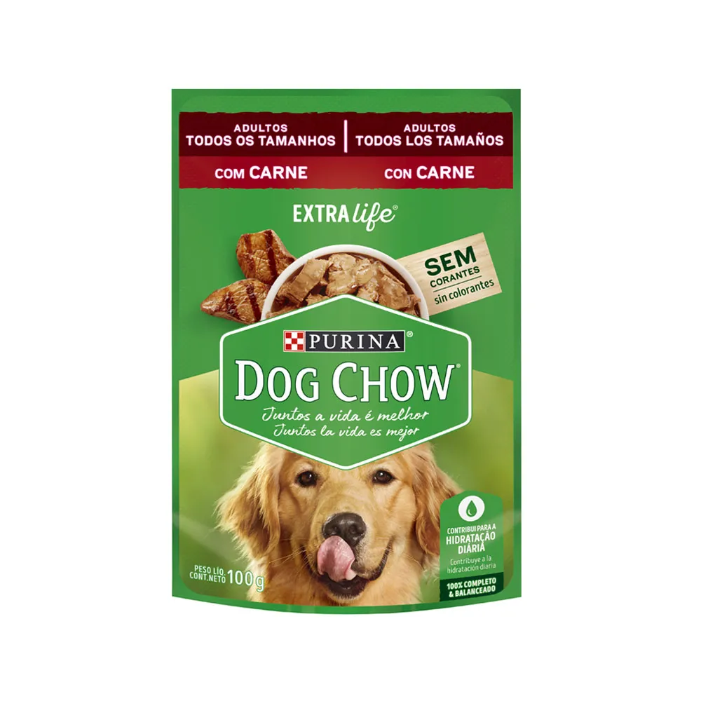 Ração Úmida Dog Chow Cães Adultos Carne Sachê 100g