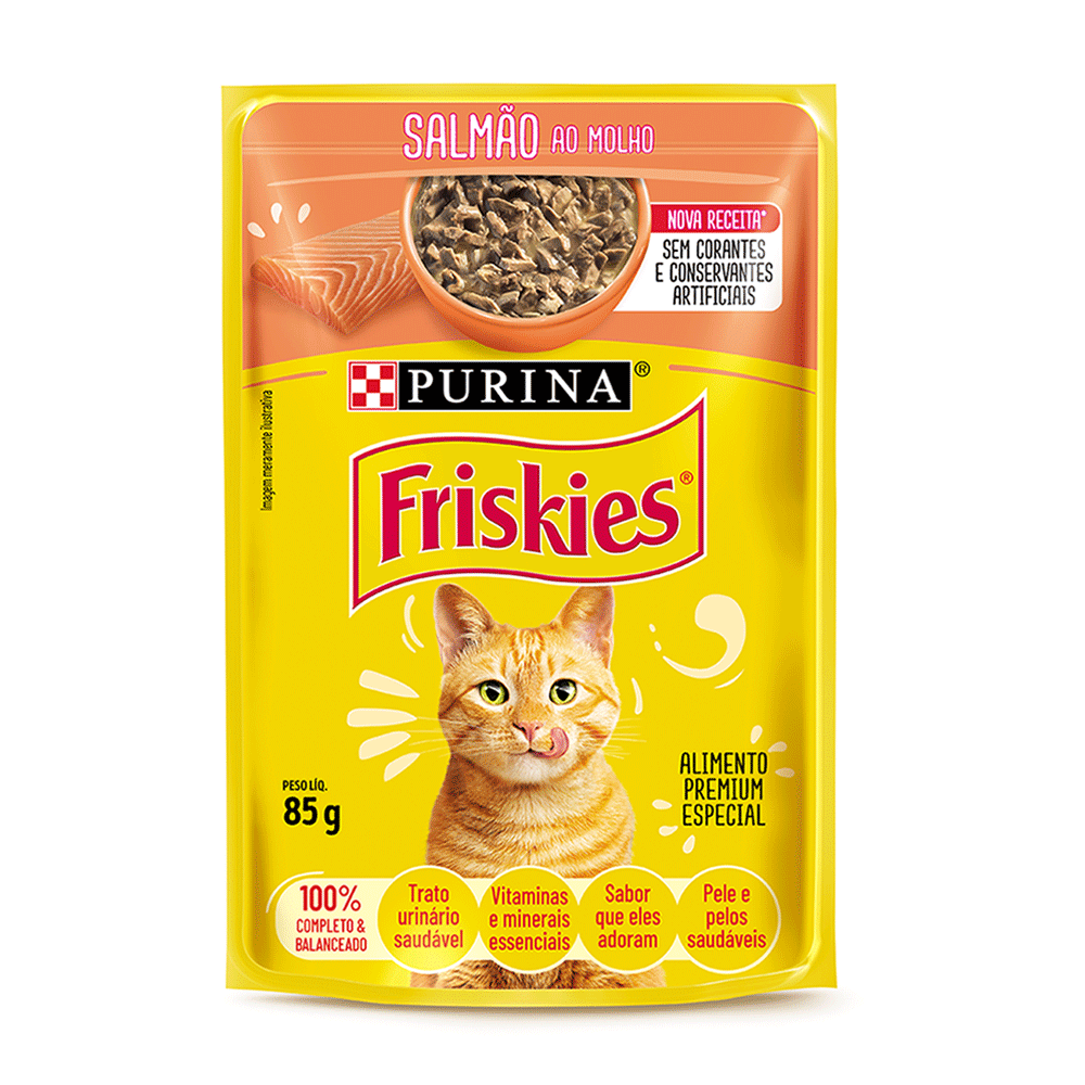 Ração Úmida Friskies Gatos Adultos Salmão ao Molho Sachê 85g