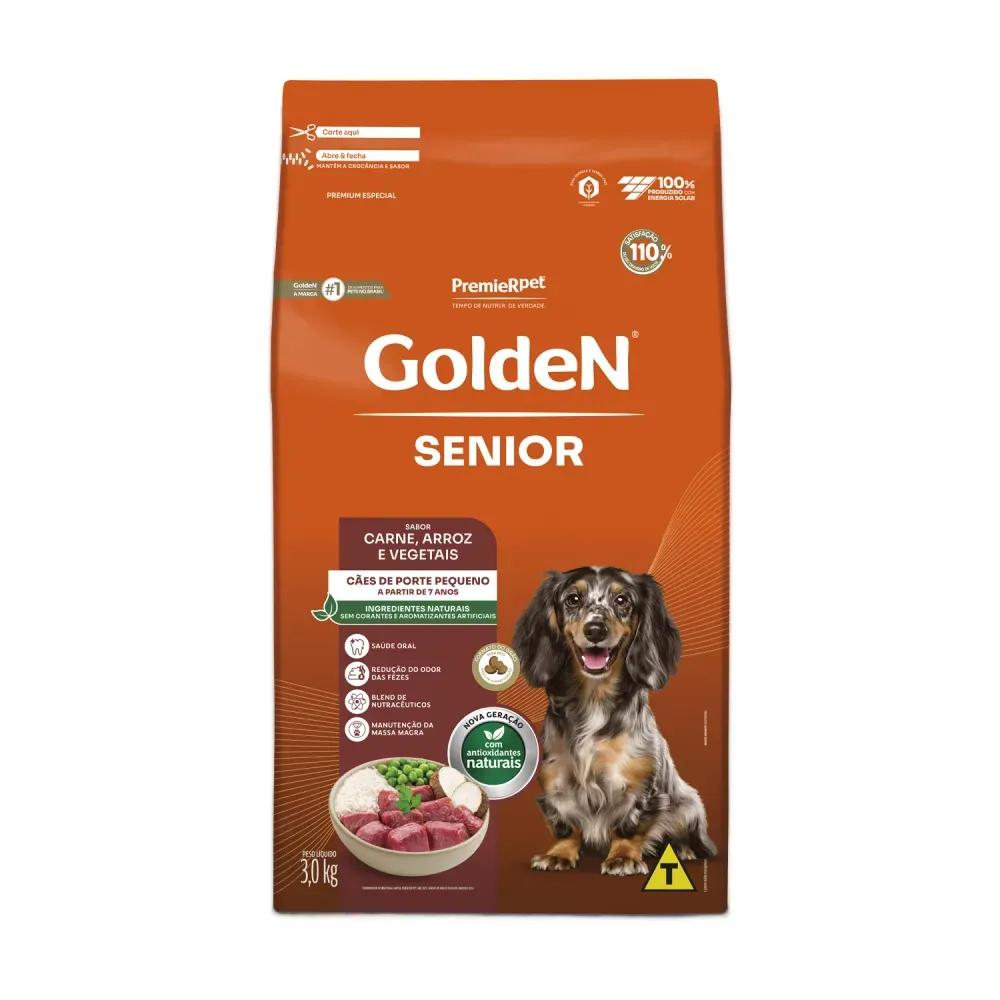 Ração Golden Fórmula Sênior Raças Pequenas Carne, Arroz e Vegetais 3kg