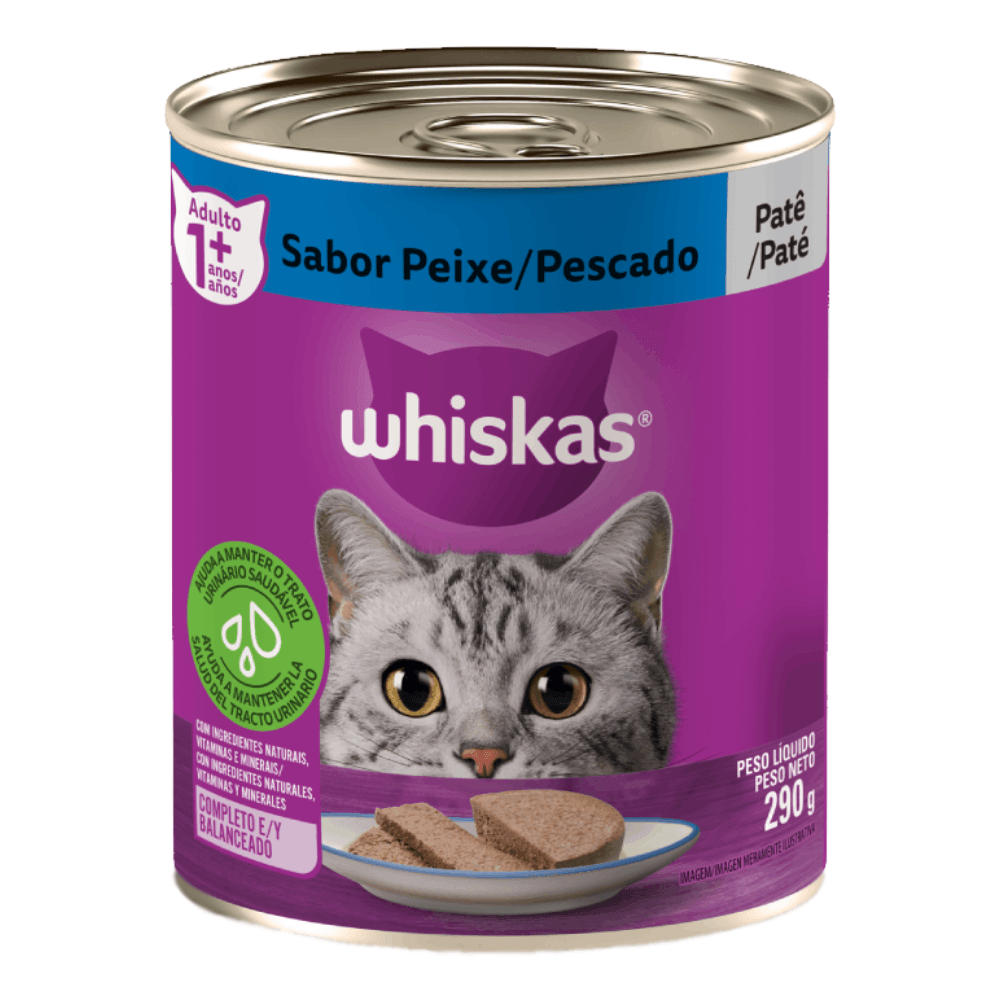 Ração Úmida Whiskas Lata Patê para Gatos Adultos Peixe 290g