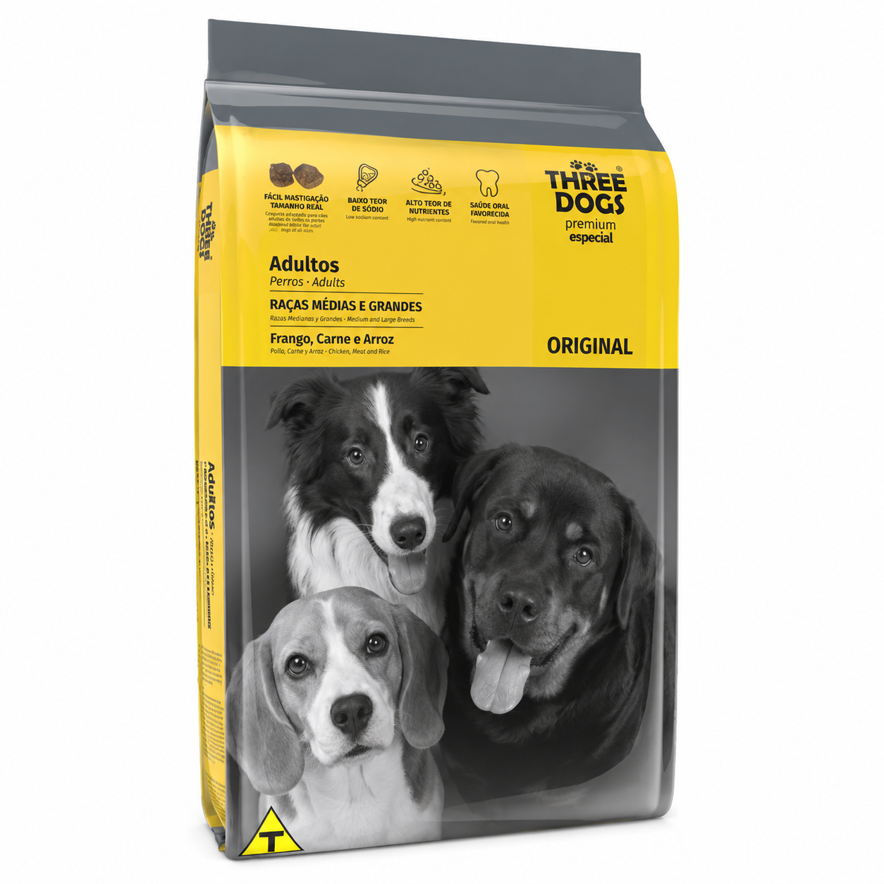 Ração Three Dogs Original Adulto Raças Médias e Grandes Frango, Carne e Arroz 15kg